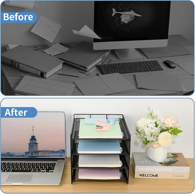 OPNICE 4-Tier Paper Organizer Letter Tray, Desk Organizers and Accessories, Office Desk Accessories, Desktop File Organizer for Office, Home or School, Black - Image 4