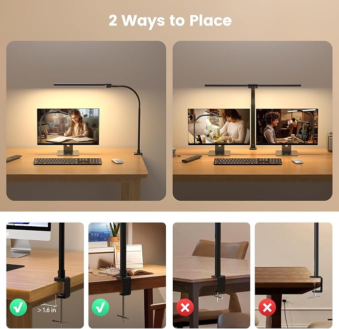 SIBRILLE Upgraded LED Desk Lamp for Home Office with RGB, Rotatable Computer Desk Light with Remote, Tall Table Lamp with Clamp for Working, Dimmable Dual Head Task Lighting for Monitor PC, 22W - Image 8