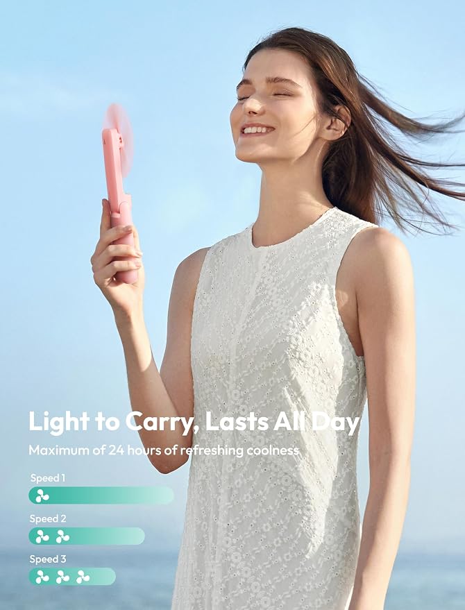Aecooly Slim Portable Fan with Mirror, Thin Handheld Fan, USB Rechargeable Mini Personal [24H Max Cooling Time], Battery Powered Small Foldable Pocket for Travel, Lash, Makeup, Gifts for Women -Pink - Image 5