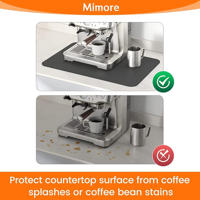Mimore Coffee Mat - 18x24 Inch Grey Countertop Mat - Absorbent, Hides Stains, Rubber Backed - Dish Drying Mat Fits Under Coffee Maker or Espresso Machine (Compatible with Ninja Luxe Cafe) - Image 4