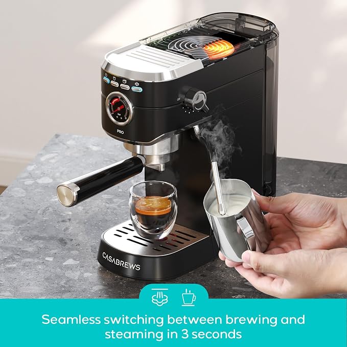 CASABREWS 5418 PRO Espresso Machine, Coffee Maker with Fast Heating System | Brew Ready in 5 seconds, Brews 2+ milk drinks in a row, 20-Bar Pump, Built-in Pressure Gauge, Pro Steam Wand for Lattes - Image 3