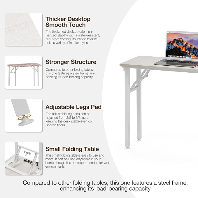 TEMI Small Computer Desk Folding Table - 35.8" Foldable Office Desk, No Assembly, Perfect for Small Spaces in Bedroom, Dorm, or Apartment, Portable Mini Desk or Study Table Compact Design, White Ash - Image 8
