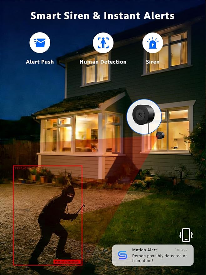 Septekon 2K Window Security Camera with No-Drill 18° Tilt Angle Mount, Dual-Band 2.4GHz & 5GHz WiFi, Indoor Camera for Outdoor Monitoring, Color Night Vision, AI Human Detection, Black - Image 4