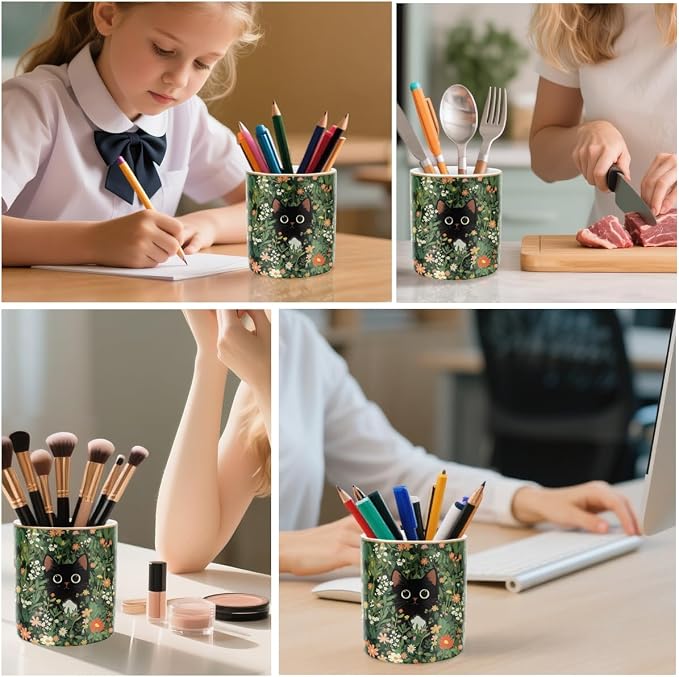 Black Cat Pen Holder for Desk Accessories, Durable Ceramic Pencil Organizer Decor for Room, Office, Classroom, Cat Lover Gifts - Image 5