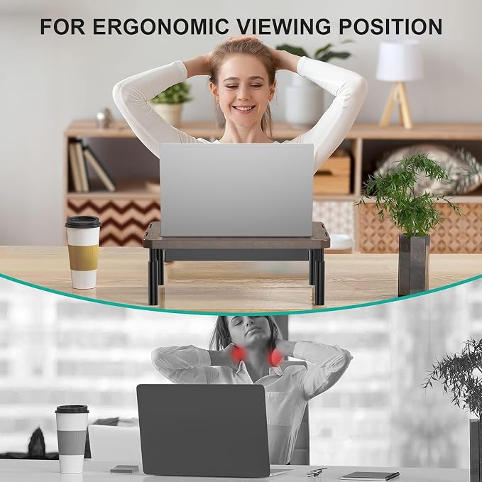 WALI Plastic Computer Monitor Stand with Storage, Desk Monitor Riser 3 Height Adjustable, Laptop Riser with Airflow Vents, Desk Organizer for Computer, Laptop, Printer (PTT002-C), 1 Pack, Brown - Image 7
