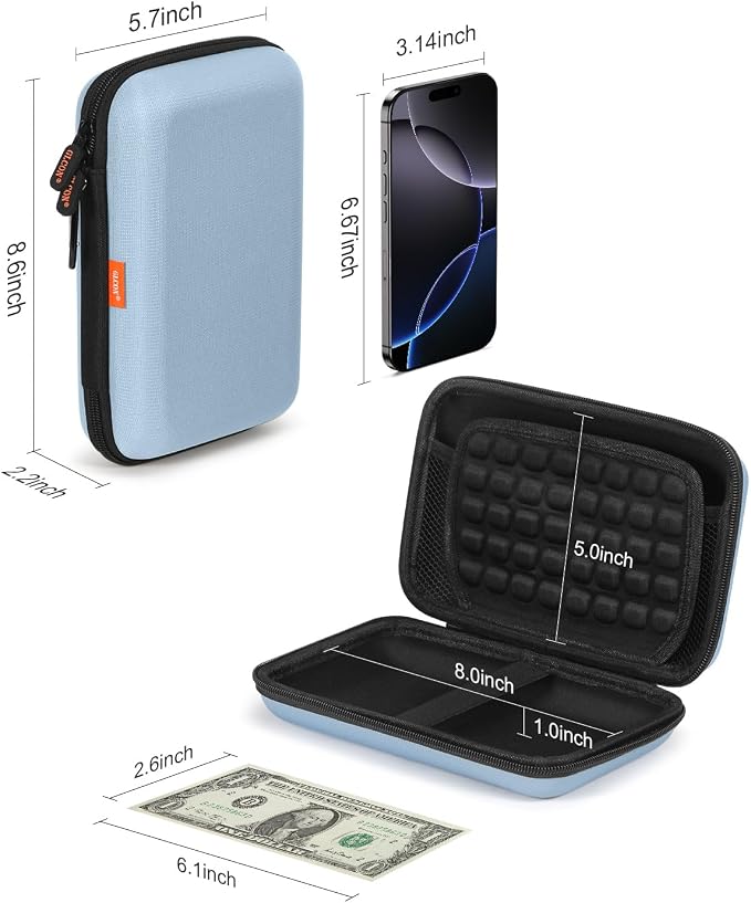 Shockproof Hard Shell Carrying Case - Light-Blue Case for External Hard Drive, Power Bank, Charger, Cable, Cell Phone, Electronic Accessories - Larger Capacity Storage Pouch Portable Travel Bag - Image 2
