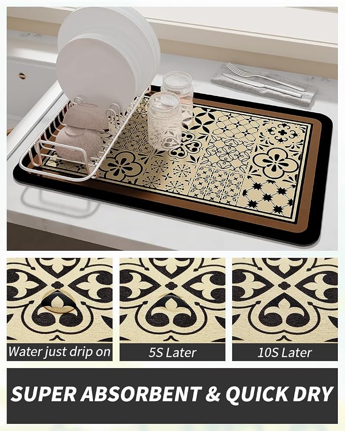 AMOAMI Coffee Mat - Hide Stain Rubber Backed Absorbent Dish Drying Mat for Kitchen Counter - Fits Under Coffee Maker - Khaki 12X19 - Image 3