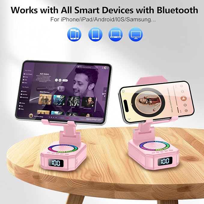 Gifts for Women, Phone Stand with Wireless Bluetooth Speaker and Anti-Slip Base, Gadgets for Anniversary Idea Gift, Phone Charger Stand with LED Lights, Kitchen Gadget Compatible with IOS Android - Image 6