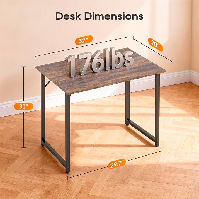 PayLessHere | 32 Inch Computer Desk | Brown | Sturdy Office Desk | Metal Frame, Adjustable Feet | Water-Resistant, Scratchproof Surface | Writing Table for Home Office or Study | Pack of 1 - Image 3