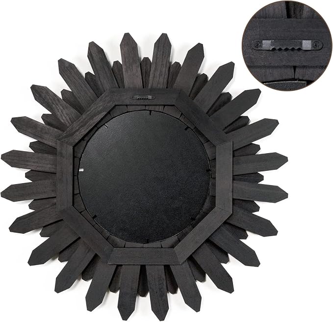 Honiway 21 inch Black Wall Decor Vintage Mirror, Boho Style, Wooden Frame, Easy to Hang, Ideal Gift - Image 6