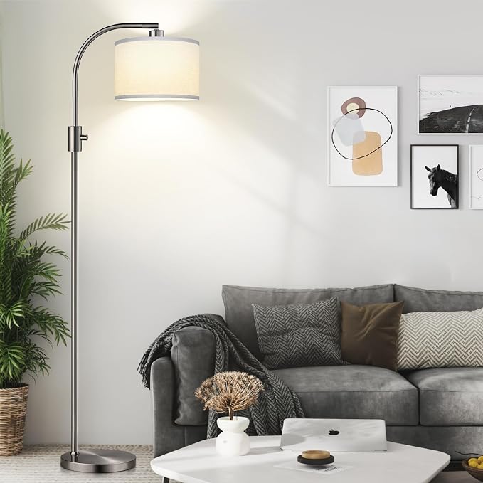 Nintiue Upgraded Modern Arc Dimmable Tall Standing Floor Lamp with Linen Shade, 1200 Lumens LED Bulb Included, for Living & Reading Room, Bedroom, Office & Nursery, Brushed Nickel - Image 7