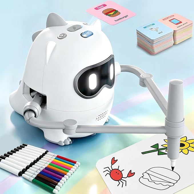 Joso Drawing Robot Toys for 3-8 Year Old Kids with 200 Cards & 22 Pens | Montessori Painting Learning Toys with Smart Card Scanning Recognition & Voice Interactive for Boys Girls Birthday Party by Joso