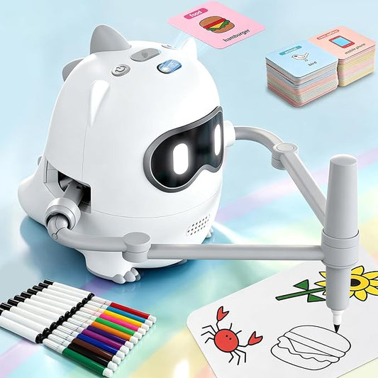Joso Drawing Robot Toys for 3-8 Year Old Kids with 200 Cards & 22 Pens | Montessori Painting Learning Toys with Smart Card Scanning Recognition & Voice Interactive for Boys Girls Birthday Party by Joso
