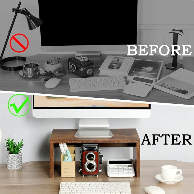 TEAMIX 6.7 inch Tall Monitor Stand Riser, Wood Shelf Riser, Desk Organizer | Laptop/Printer/Computer Stand, Extra Storage Underneath,Hold 80 Lbs, Rustic Design, Smooth Espresso Finish, for Home Office - Image 7