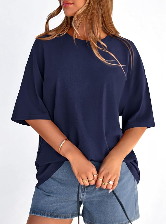 PRETTYGARDEN Womens 2026 Spring Going Out Tops Casual Short Sleeve Crewneck Loose Fit Basic Oversized T Shirts Summer Outfits - Image 3