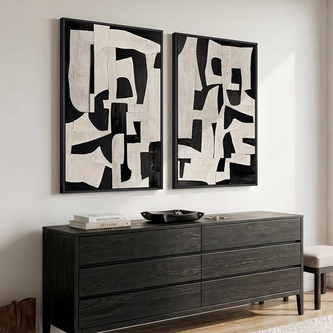 Large Framed Black and White Abstract Wall Art for Living Room, 2 Piece Modern Canvas Prints Paintings Artwork for Walls, Minimalist Black Beige Pictures for Hallway Dining Bedroom Wall Decor 24x36 In - Image 9