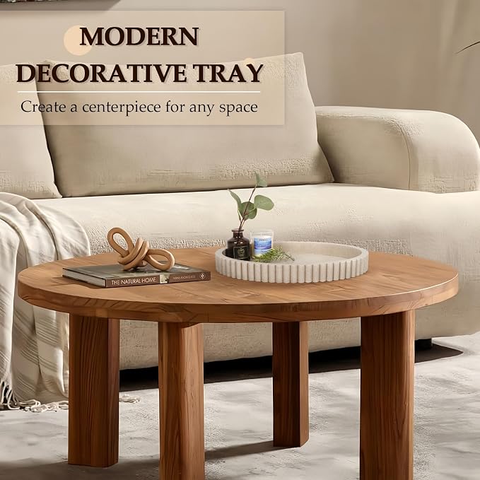 Oval Tray for Coffee Table Decor, 13" Resin Coffee Table Trays, Table Centerpieces Decorative Tray for Home Decor, Modern Decorative Centerpiece Trays, Beige Resin - Image 2