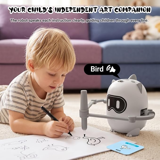 Joso Drawing Robot Toys for 3-8 Year Old Kids with 200 Cards & 22 Pens | Montessori Painting Learning Toys with Smart Card Scanning Recognition & Voice Interactive for Boys Girls Birthday Party - Image 5