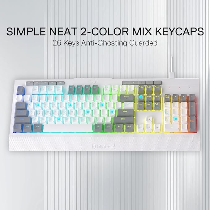 Redragon K525 RGB Backlit 104 Keys Wired Membrane Gaming Keyboard w/ 5 Multimedia Keys & 4 Extra On-Board Macro Keys, Dedicated Media Control, Ergonomic Wrist Rest, Linear Mechanical-Feel Switch - Image 6