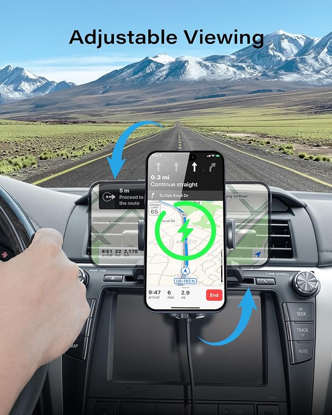 APPS2Car Sturdy CD Slot Phone Mount Upgraded Wireless Charger with One Hand Operation Design, Hands-Free Car Phone Holder Compatible with iPhone 17 Pro Max Plus 16 15 14 13 12 11, Samsung S25 S24 - Image 4
