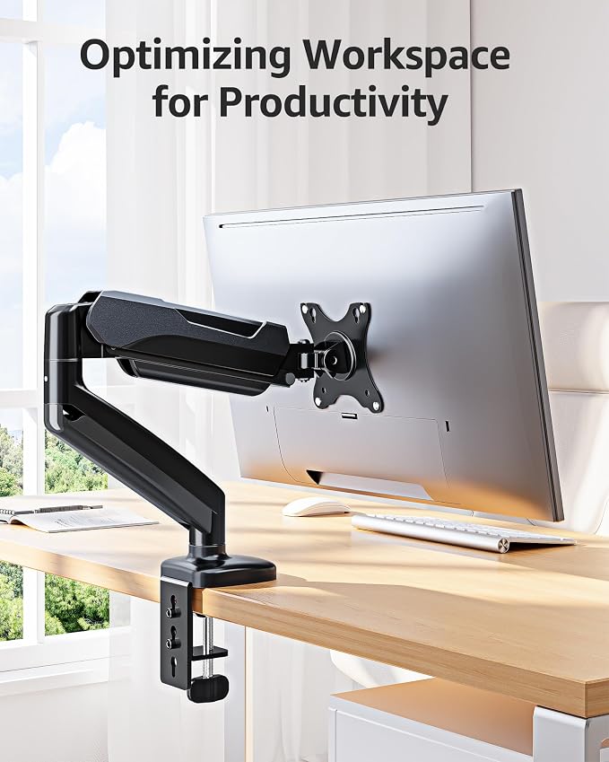 MOUNTUP Single Monitor Desk Mount Holds Screen up to 32 inch, Height Adjustable Monitor Arm, Full Motion Computer Monitors Stand with Clamp/Grommet Base, VESA Mounts Fit 4.4-17.6lbs Computer, Black - Image 7