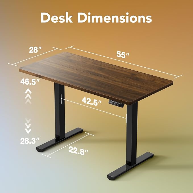 HUANUO 55 x 28 inch Electric Standing Desk Adjustable Height, 4 Memory Height Settings, Sit Stand Up Desk for Home Office & Computer Workstation, Black Walnut - Image 3