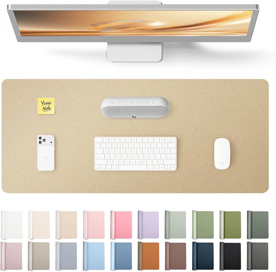 YSAGi Leather Desk Pad Protector, Office Desk Mat, Large Mouse Pad, Non-Slip PU Leather Desk Blotter, Laptop Desk Pad, Waterproof Desk Writing Pad for Office and Home (Gold, 23.6" x 13.8") by YSAGi