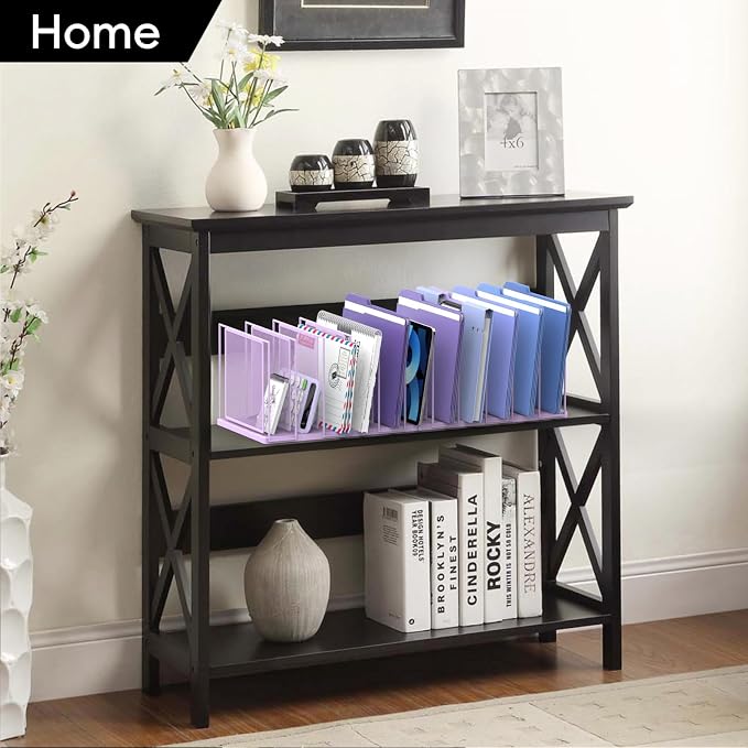 File Organizer for Desk, 11-Section Vertical File Sorter, Paper Holder Organizer Standing Metal File Folder for Office Home Classroom, Purple - Image 2