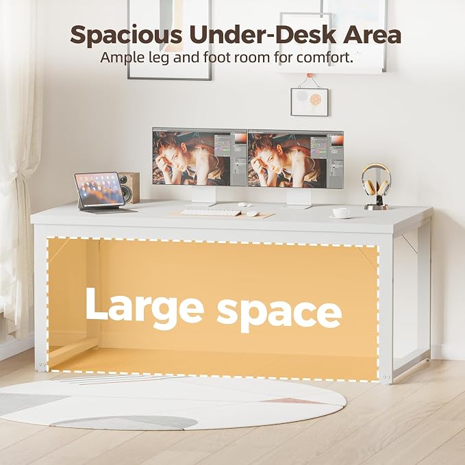 Mericonia 40 Inch Computer Desk, 1" Thick Small Office Table, White | Modern Simple Style, Heavy Duty Industrial Frame, Small Study & Writing Table for Home Bedroom Work - Image 6