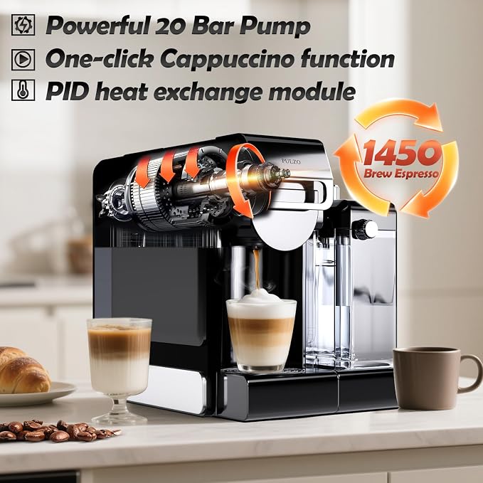 PULZO Espresso Machine with Automatic Milk Frother,capsule coffee maker | Coffee Maker,Automatic Espresso Machine for K*cup Capsule/Ne*s Original/Ground Coffee, One Touch Latte & Cappuccino - Image 6