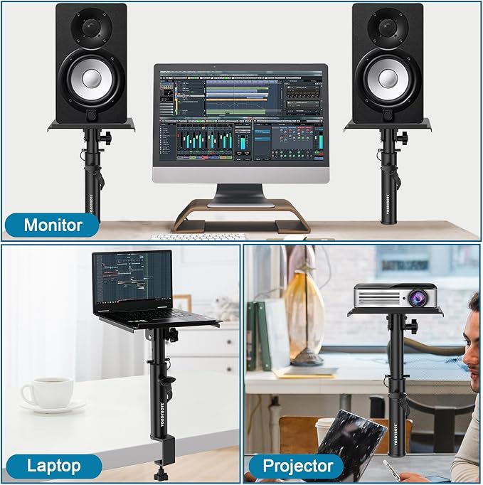 Vondynote Pair of Studio Monitor Stands Desk Clamp Speaker Stands 12°Tilt | Heavy Duty, 10.4"-15.4" Height Adjustable, for Monitor Speakers Laptop Projector CD Player - Image 7
