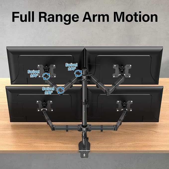 MOUNTUP Quad Monitor Stand, 4 Monitors Desk Mount for 17 to 32 inch Computer Screens, Fully Adjustable Stacked Mount with Tilt Swivel, 4 Heavy Duty Monitor Mount, Holds up to 17.6lbs per Arm - Image 5