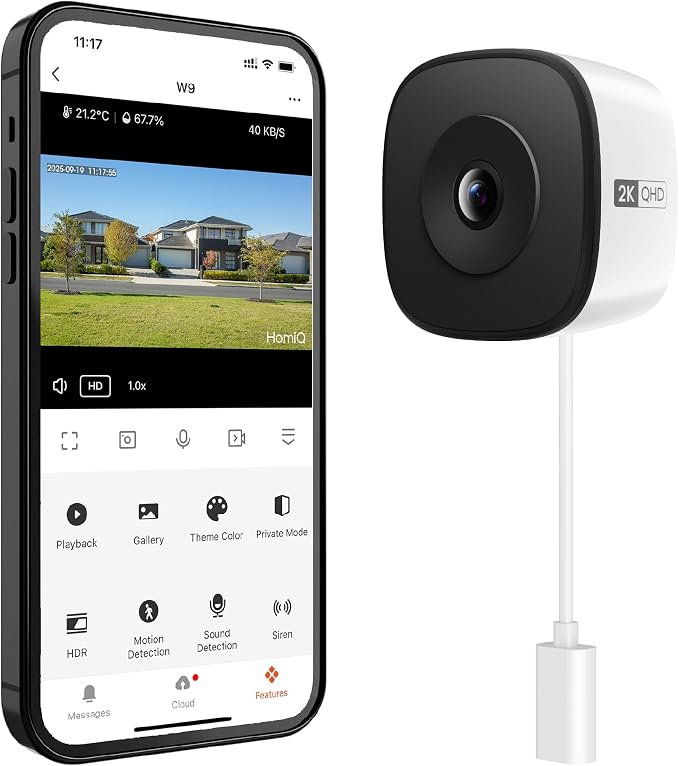 Window Security Camera 3MP 2K, Indoor WiFi Cameras 2.4GHz/5GHz with Colorvue AI Color Night Vision, Person Detection with Auto-Focus, 24/7 Recording Compatible with Alexa & Google Home by HomiQLife