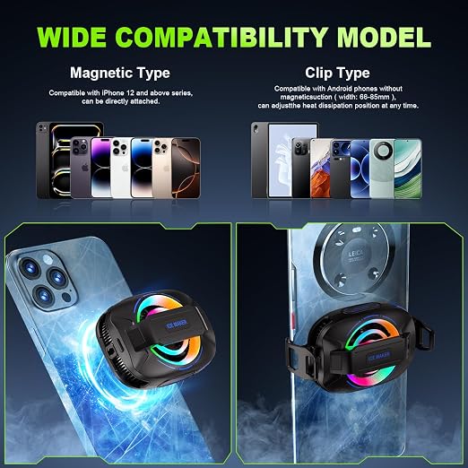 Cell Phone Cooler for Gaming, Magnetic Portable Radiator with RGB Lights, 3000mAh Rechargeable Battery, Compatible with iPhone, iPad, Android - Image 2