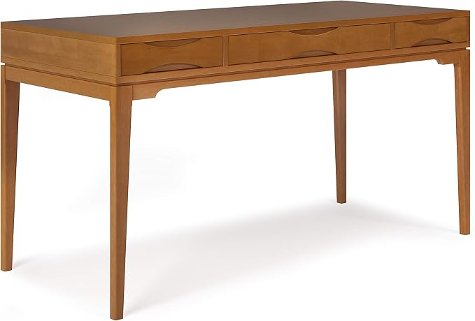 SIMPLIHOME Harper Desk - 60 Inch Wide Solid Wood Writing Desk in Honey Brown, Mid-Century Modern Home Office Computer Table for Study with 2 Drawers and Flip-Down Keyboard Tray by SimpliHome