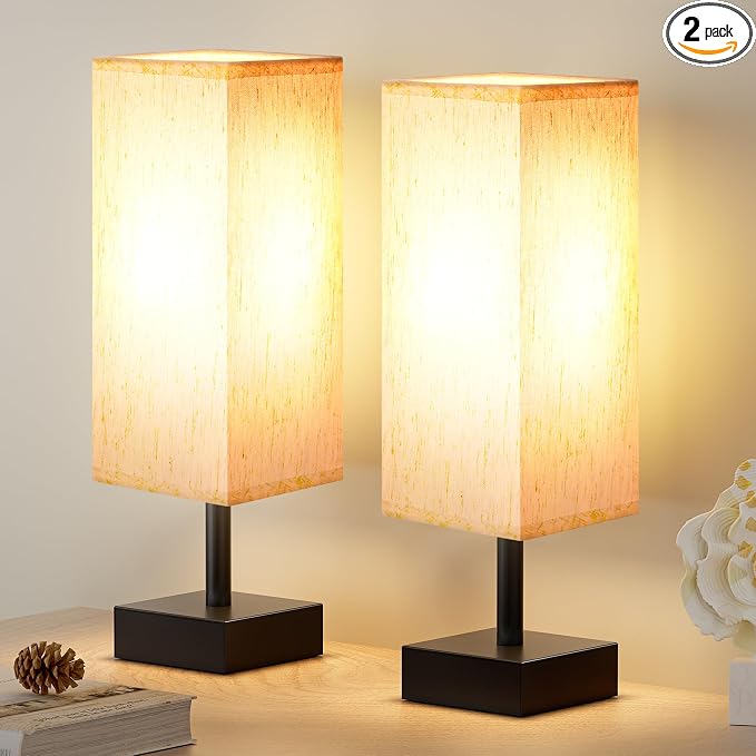 aooshine Beige Bedroom Table Lamp Set - Bedside Lamps for Nightstand Set of 2, Minimalist Lamps for Desk, Dorm, Kids Room, Bulb Not Included | Inline Rocker Switch, Corded Electric, Bulb Not Included, 12.8" Mini Table Lamps for Bedroom, Nightstand, Des... by Aooshine