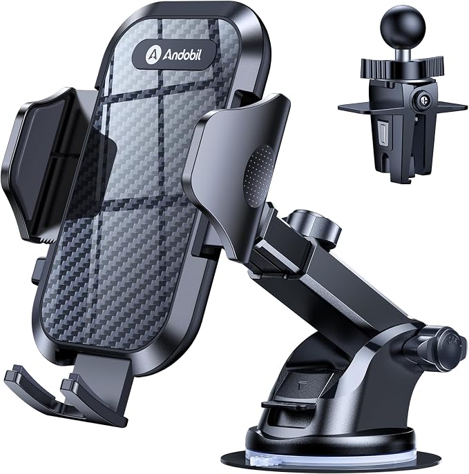 andobil Car Phone Holder, 2026 Military-Grade 89lbs Strongest Suction Phone Holders for Your Car Dashboard/Windshield/Vent Easy Clamp Car Phone Mount Stand for iPhone 17 16 15 14 13 Pro Max Samsung by Andobil
