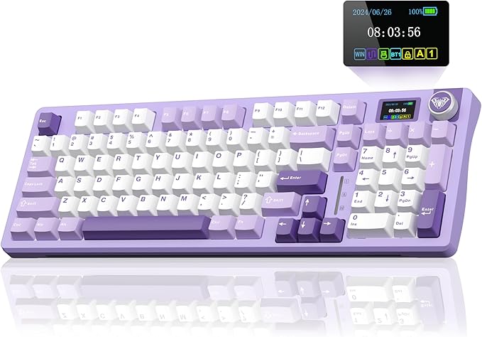 AULA S98 Pro Wireless Mechanical Keyboard with Screen & Knob, Tri-Mode Creamy Keyboard with Number Pad, Pre-lubed Linear Switches, Hot Swappable RGB Backlit Computer Gaming Keyboards for PC/Laptop by AULA