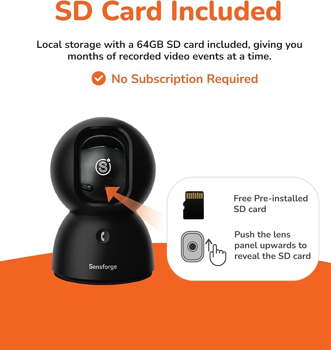 SensForge 2.5K Pan-Tilt Security Camera, 360° Dual-Band Wi-Fi Home Camera, Free AI Human & Pet Detection, 2-Day Cloud + 64GB SD Card Included, Two-Way Talk, No Subscription Required (2-Pack, Black) - Image 6