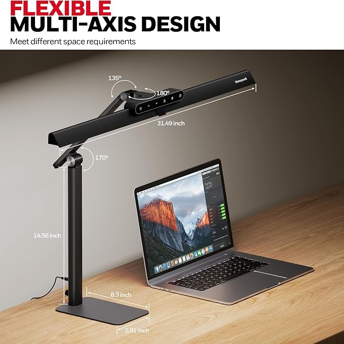 Honeywell HJ1BK Eye-Caring 1200LM LED Architect Desk Lamp for Home Office | CRI≥97, Flicker-Free，4 Color Temps,Task Desk Light with Base for Computer,Study,Black - Image 5
