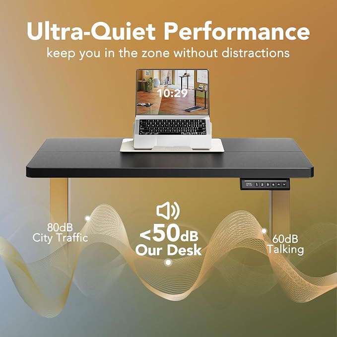 HUANUO 32" Small Electric Standing Desk Adjustable Height, 4 Memory Height Settings, Sit Stand Up Desk for Home Office & Computer Workstation, Black and Gold Frame - Image 6