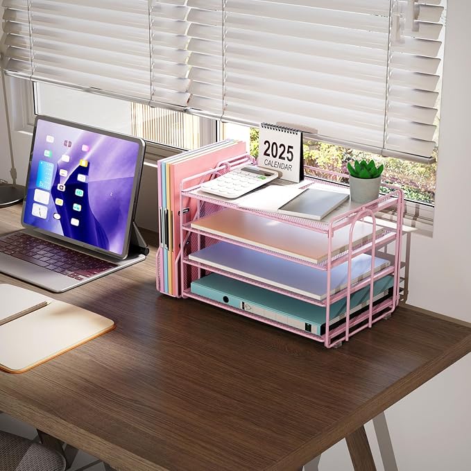 gianotter 4-Tier Paper Organizer With Magazine Holder | Desk Organizers and Accessories, File Organizer for Office Supplies Storag (Pink, 4-Tier) - Image 6