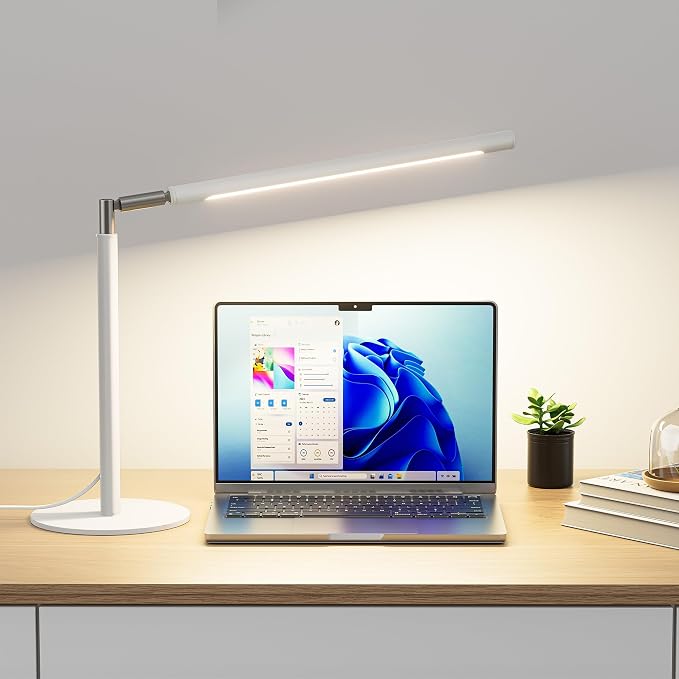 SIBRILLE White LED Desk Lamp, 16" Dimmable Metal Desk Light with Base, 15W 1200LM, Adapter Included, Color & Brightness Adjustable, Modern Tall Table Lamp for Home Office Reading Study Task Laptop by SIBRILLE