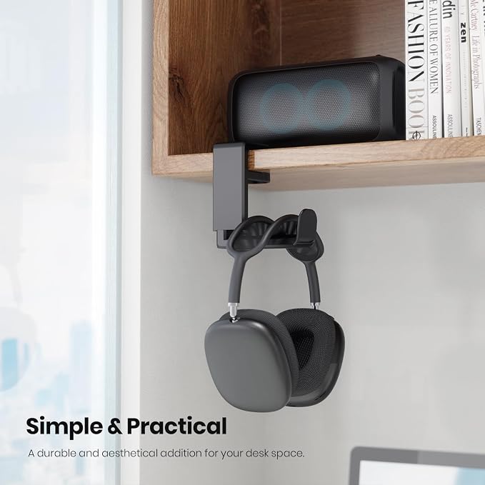 3in1 Rotating Headphone Holder - EURPMASK 3in1 PC Gaming Headset Holder w/Detachable Controller Holder, Adjustable Clamp-on Headset Stand,Headphone Hanger Hook Under Desk w/Cable Clip Organizer,Black - Image 3