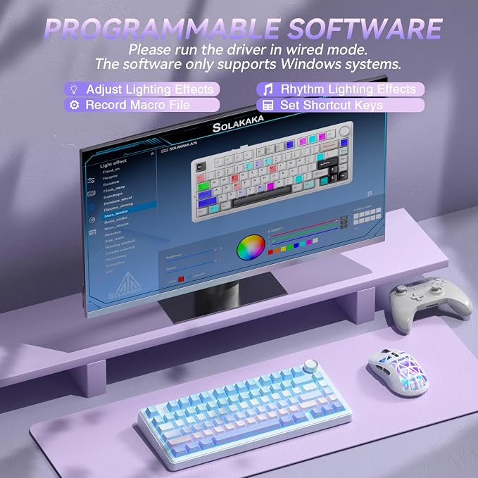 SOLAKAKA A75 Wireless Mechanical Keyboard, Hot Swappable Gaming Keyboard with RGB Backlit, Multifunction Knob, Gasket Mounted Creamy Keyboard, BT5.0/2.4GHz/USB-C, 75% Compact Layout for Win/Mac/PC - Image 8