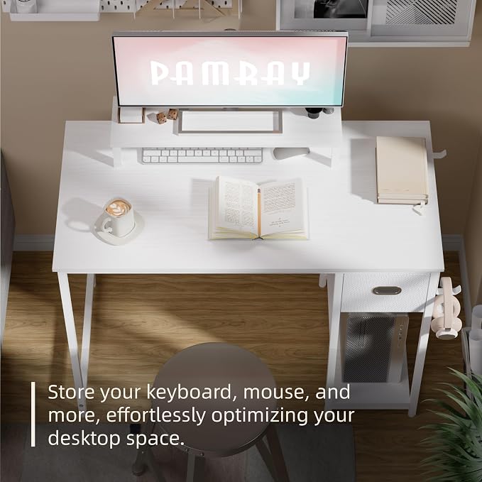 Pamray 39 Inch Small Computer Desk with Monitor Stand and Drawer for Gaming | Small Gaming Desk, for Bedroom Small Spaces, Home Office, Dorm and Apartment, for Writing, Study and Working - Image 4