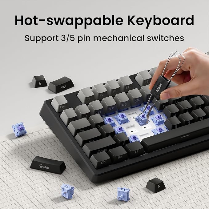 Kisnt KN85 Wireless Mechanical Keyboard, 75% Layout with Side Printed PBT Keycaps, Bluetooth/2.4GHz/USB-C, Custom RGB Backlit, Hot-Swappable Linear Switch,Creamy Sound for Gaming/Typing(Gradient Gray) - Image 6