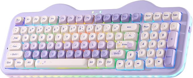 YUNZII C98 Cute Cake Wireless Mechanical Keyboard(Purple, Milk Switch) | 99 Keys with Number Pad, Hot Swap, PBT MOA Keycaps, BT5.0/2.4G/USB-C, Gasket Mount, Custom RGB Backlit for Win/Mac by YUNZIIMECHANICALKEYBOARD