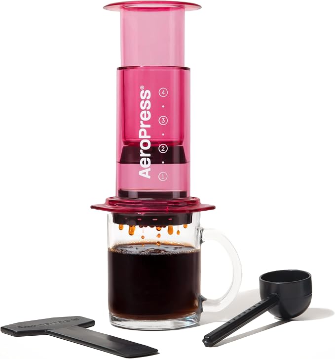 AeroPress Clear Pink Coffee Press, French Press, Pour-Over & Espresso Style | All-in-One Manual Coffee Maker, 2-Minute Brew, Less Bitterness, More Flavor, Portable, Travel & Camping by AeroPress