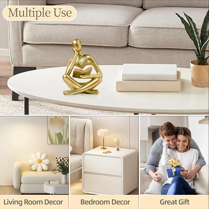 UTTCMK Abstract Art Thinker Statue - Reading Thinker Sculpture Figurine, Modern Home Decoration for Living Room Office Shelves Coffee Table Desk Decor (Gold) - Image 6